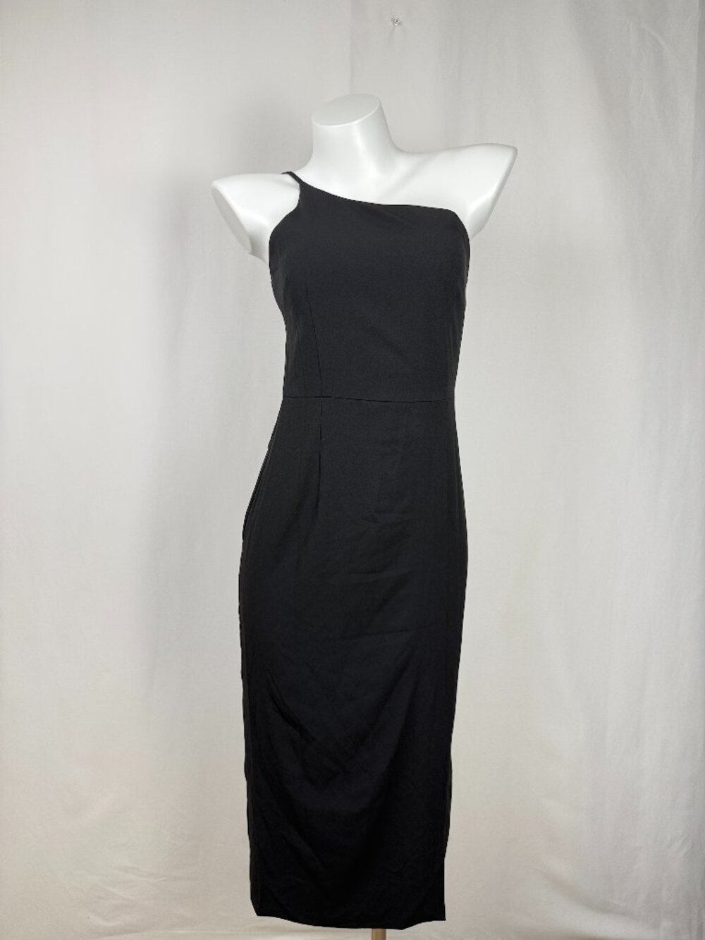 Petal + Pup Black One Shoulder Asymmetric Midi Dress Size US 4 AU 8 Side Slit